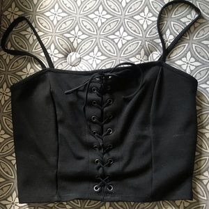 Black lace up crop top